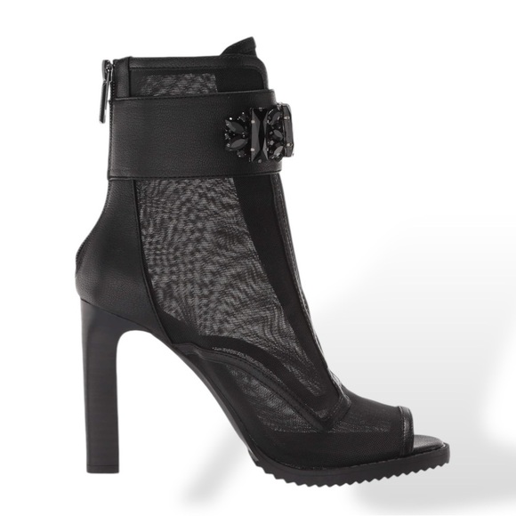 Karl Lagerfeld Paris ✘ Bryssa Blayze Sheer Mesh Embellished Heeled Ankle Boot - Picture 3 of 14